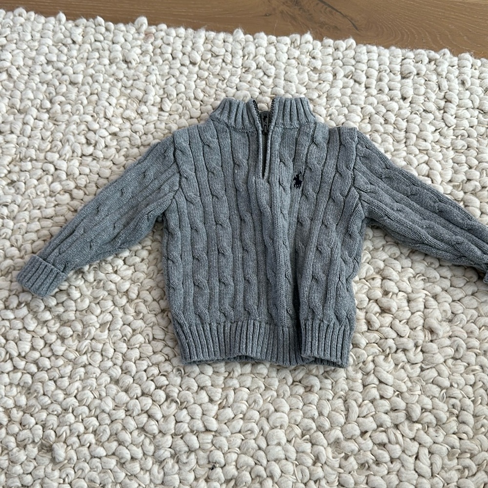 Ralph Lauren Cable-Knit Cotton Quarter-Zip Sweater (gray)